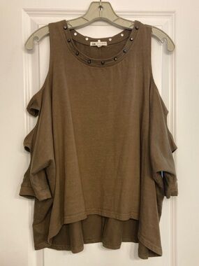 Cotton Candy Cold Shoulder Baby Doll Top with Studded Neckline